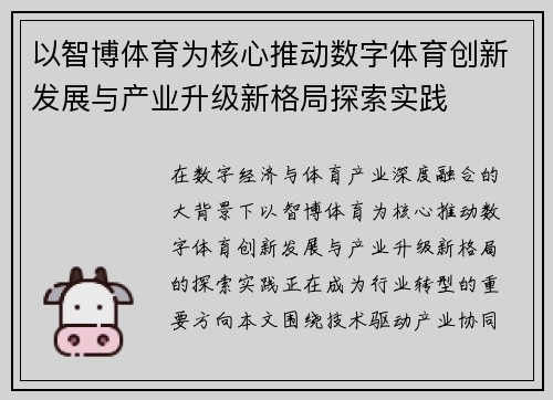 以智博体育为核心推动数字体育创新发展与产业升级新格局探索实践